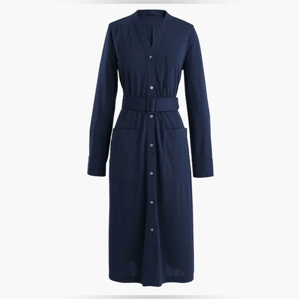 J.CREW Long Sleeve Belted Knit Dress in Navy Blue, Size XS C2-117